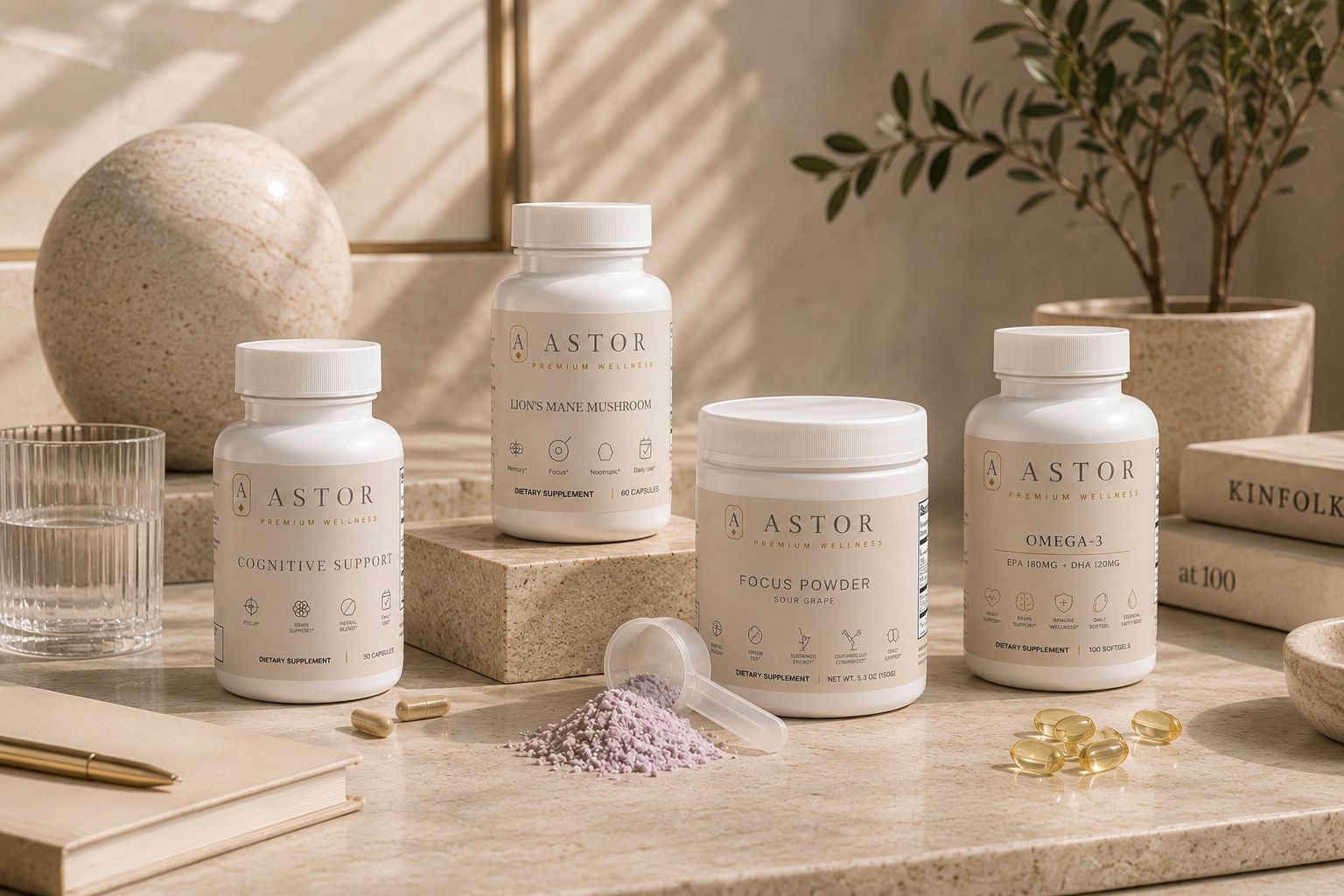 Astor Mind and Focus supplement collection for mental clarity, cognitive performance, and focus support.